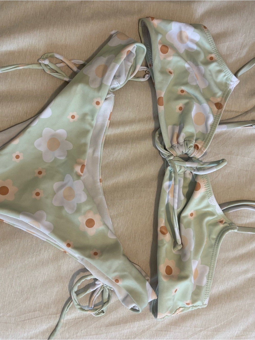 Mint Floral Daisy Tie Bikini Set